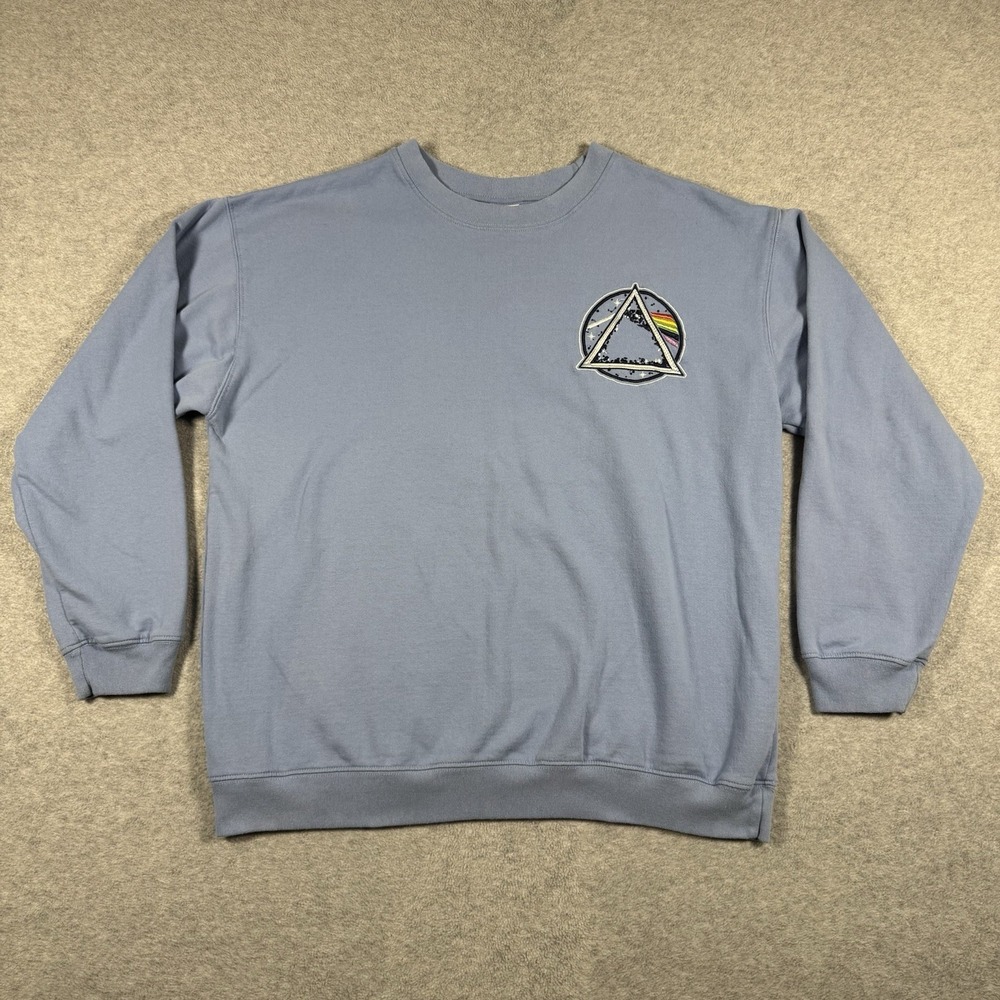 Pink Floyd Dark Side of the Moon Embroidered Crewneck Sweatshirt Size L Blue